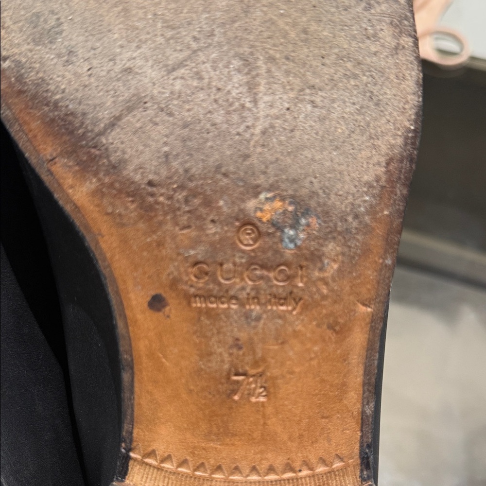 Gucci Black Leather Slip-Ons with Gold Accents worn once like new - Picture 3 of 4